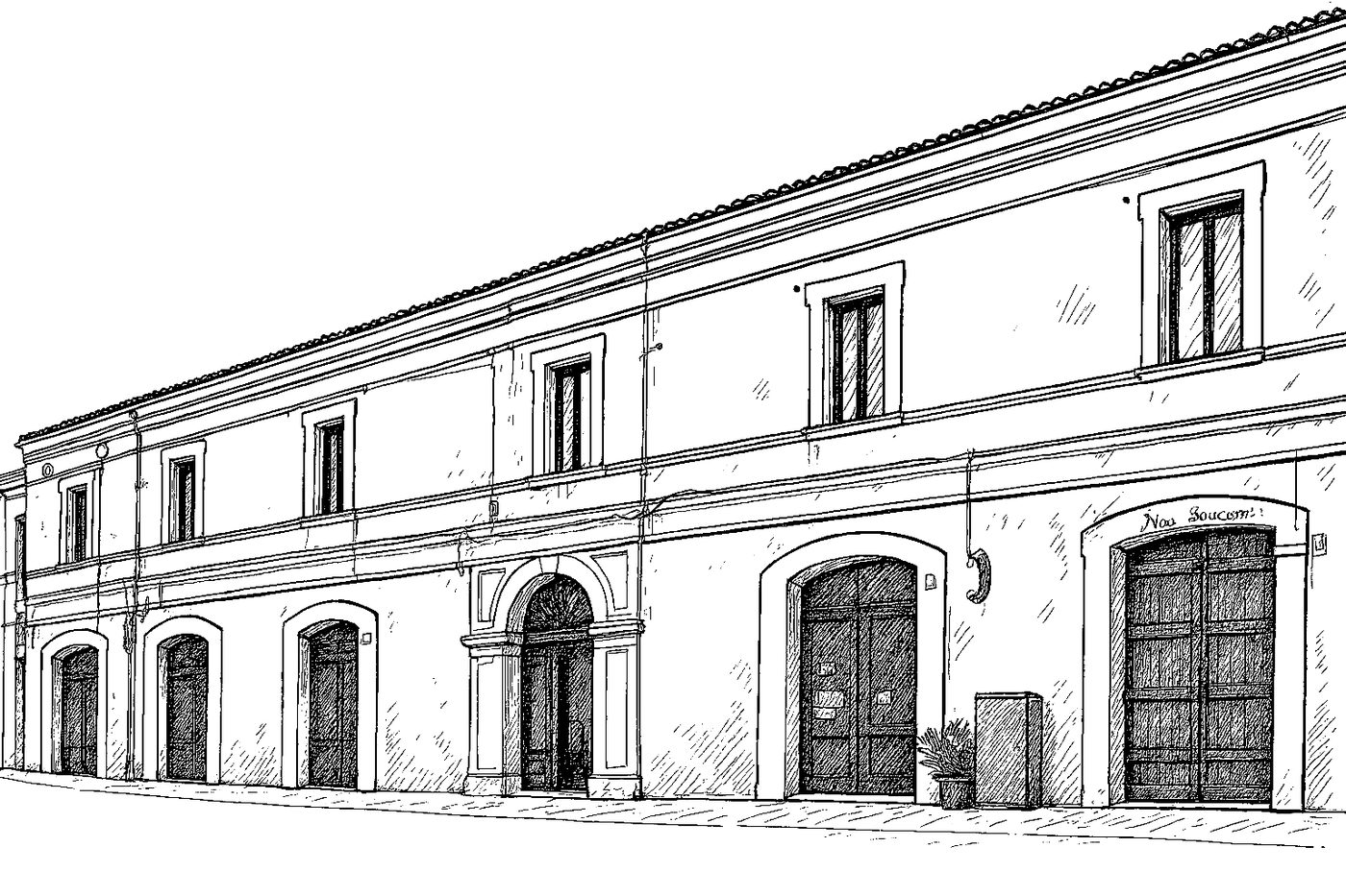 Palazzo Passerini, disegno al tratto della facciata su via Barnaba Abenante